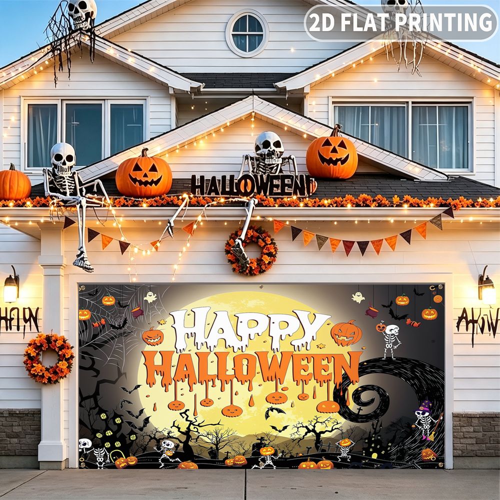 Halloween Skeleton Decoration - 1 buah Spanduk Garasi Pesta Halloween