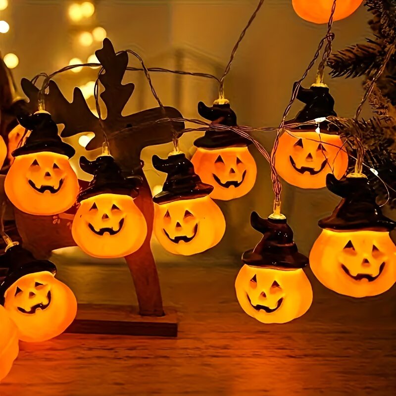 Halloween Led String Lights Orange - Lampu Tali Labu Halloween 1.5M/59.06in, Lampu
