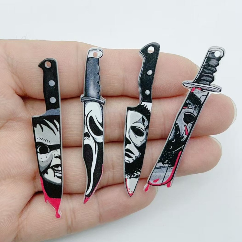 Halloween Party Supplies - 10 buah perhiasan akrilik, liontin Halloween,