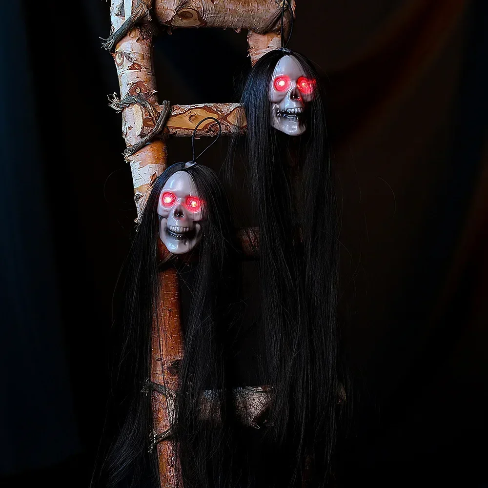 Halloween Skeleton Decoration - Halloween Tengkorak Hantu Gantung dengan Rambut