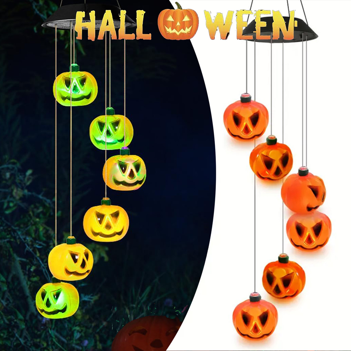 Halloween Pumpkin Decor Led - Lonceng Angin Labu Halloween Bertenaga Surya