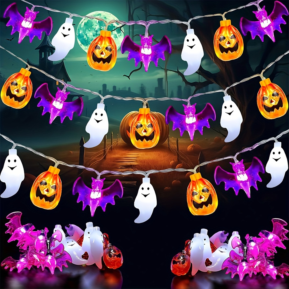 Halloween Led String Lights Orange - Lampu LED Halloween Bentuk Labu, Kelelawar,