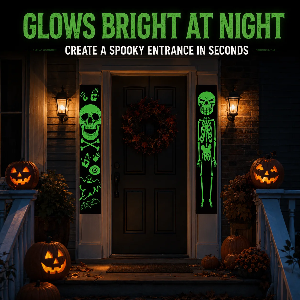 Halloween Skeleton Decoration - 2 buah spanduk Halloween yang menyala
