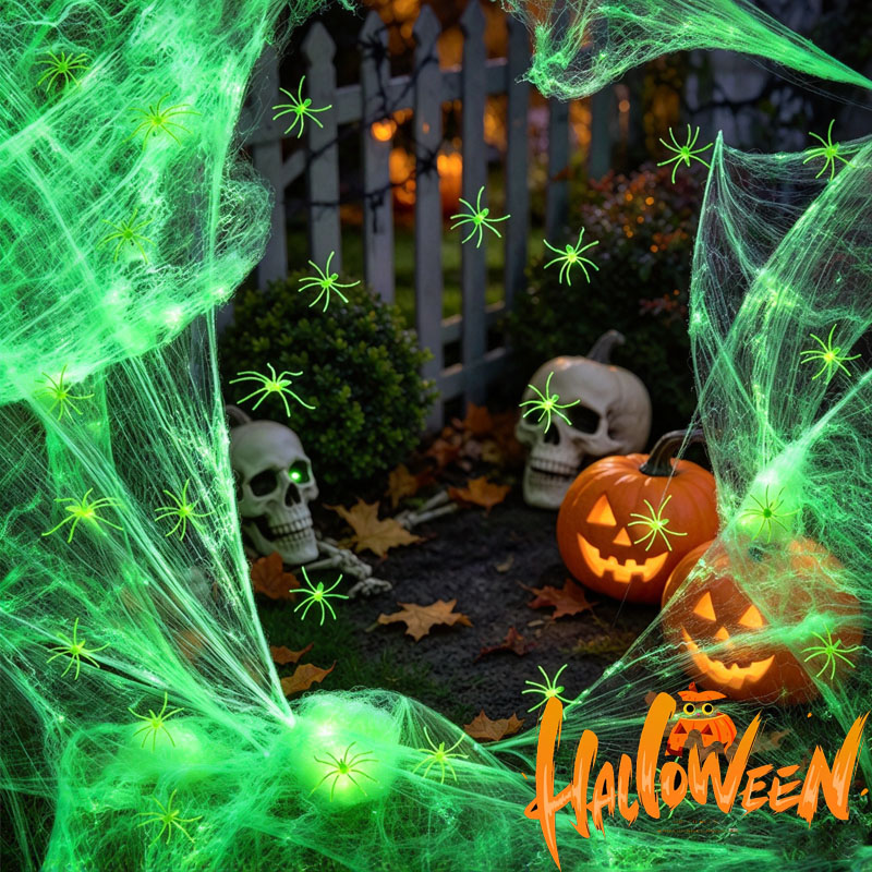 Spider Web Halloween Decoration - 1-5 Set Dekorasi Jaring Laba-laba Berpendar
