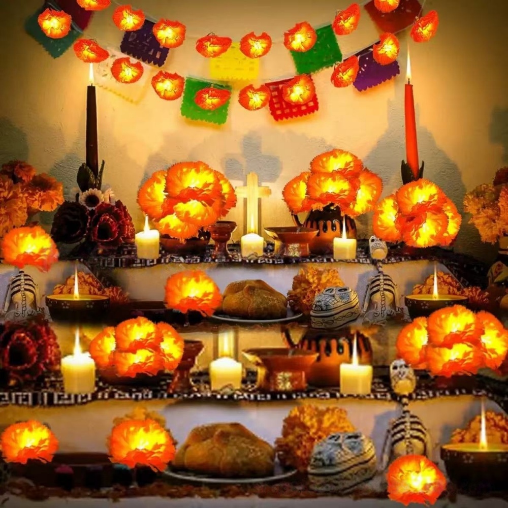 Lampu LED Bentuk Bunga Marigol - Halloween Led String Lights Orange ulasan dan harga