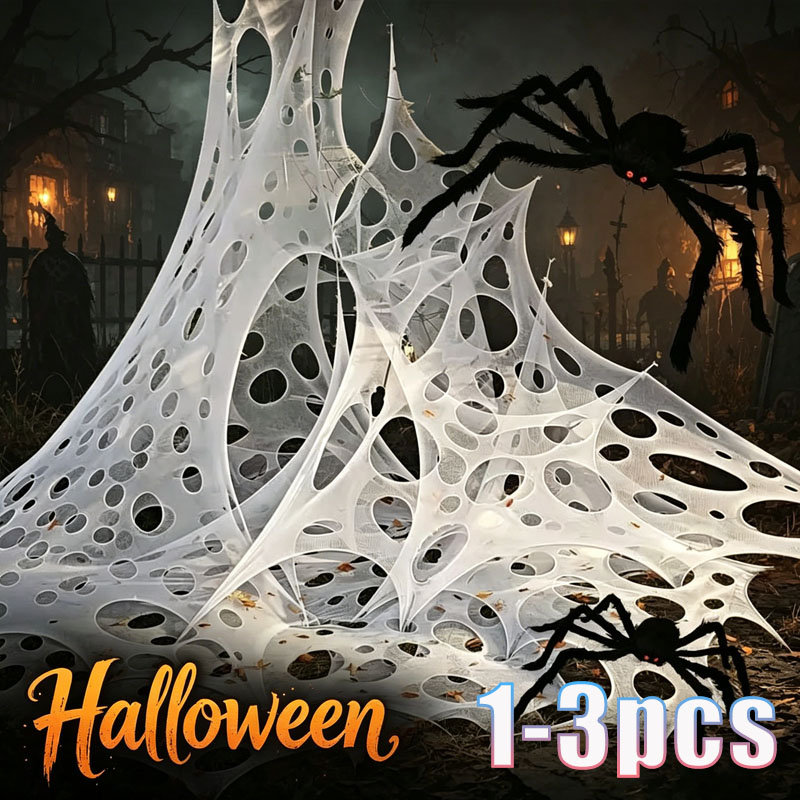1x2m 1X4m 2x4m Kain Dekorasi J - Spider Web Halloween Decoration ulasan dan harga