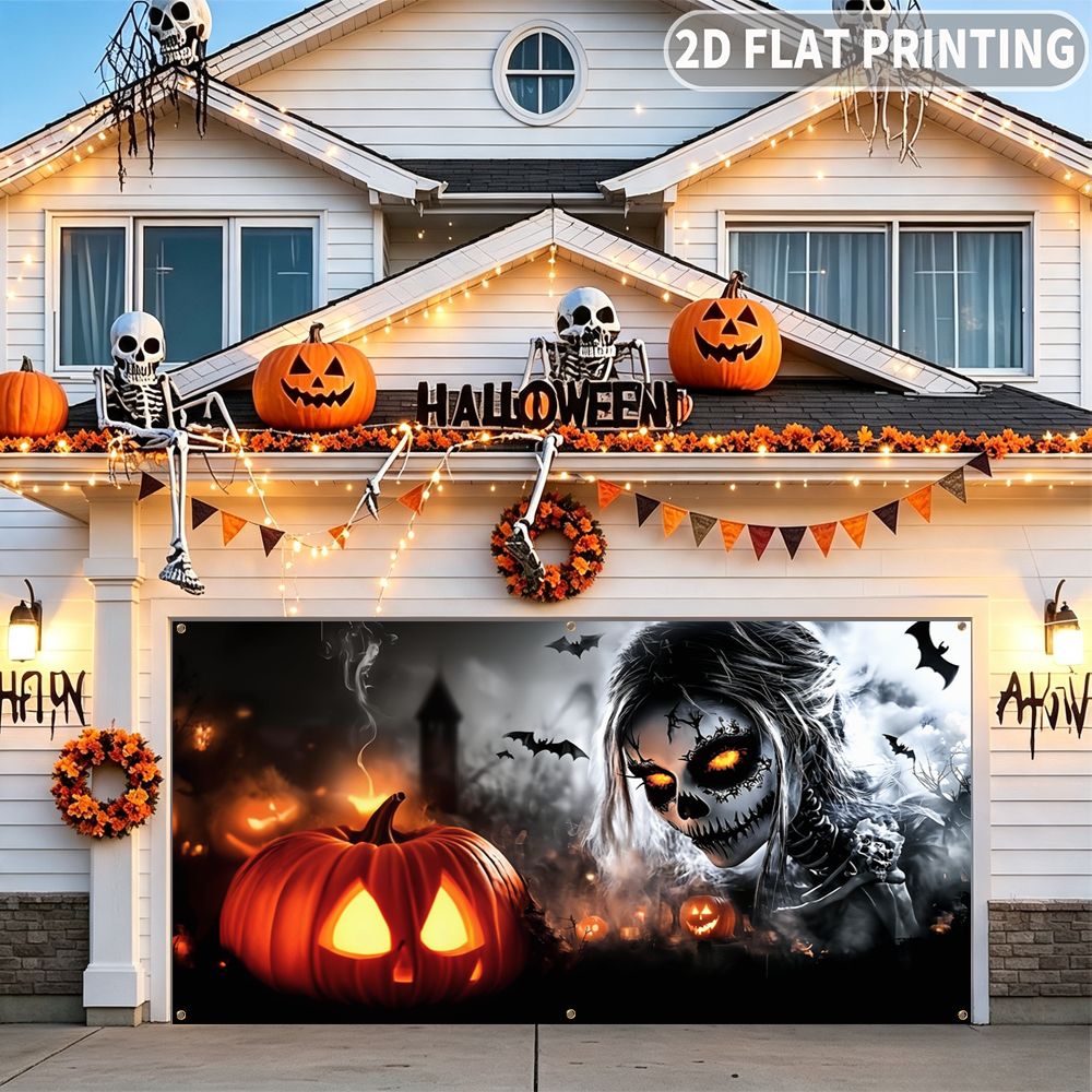 1 buah Spanduk Garasi Pesta Ha - Halloween Skeleton Decoration ulasan dan harga