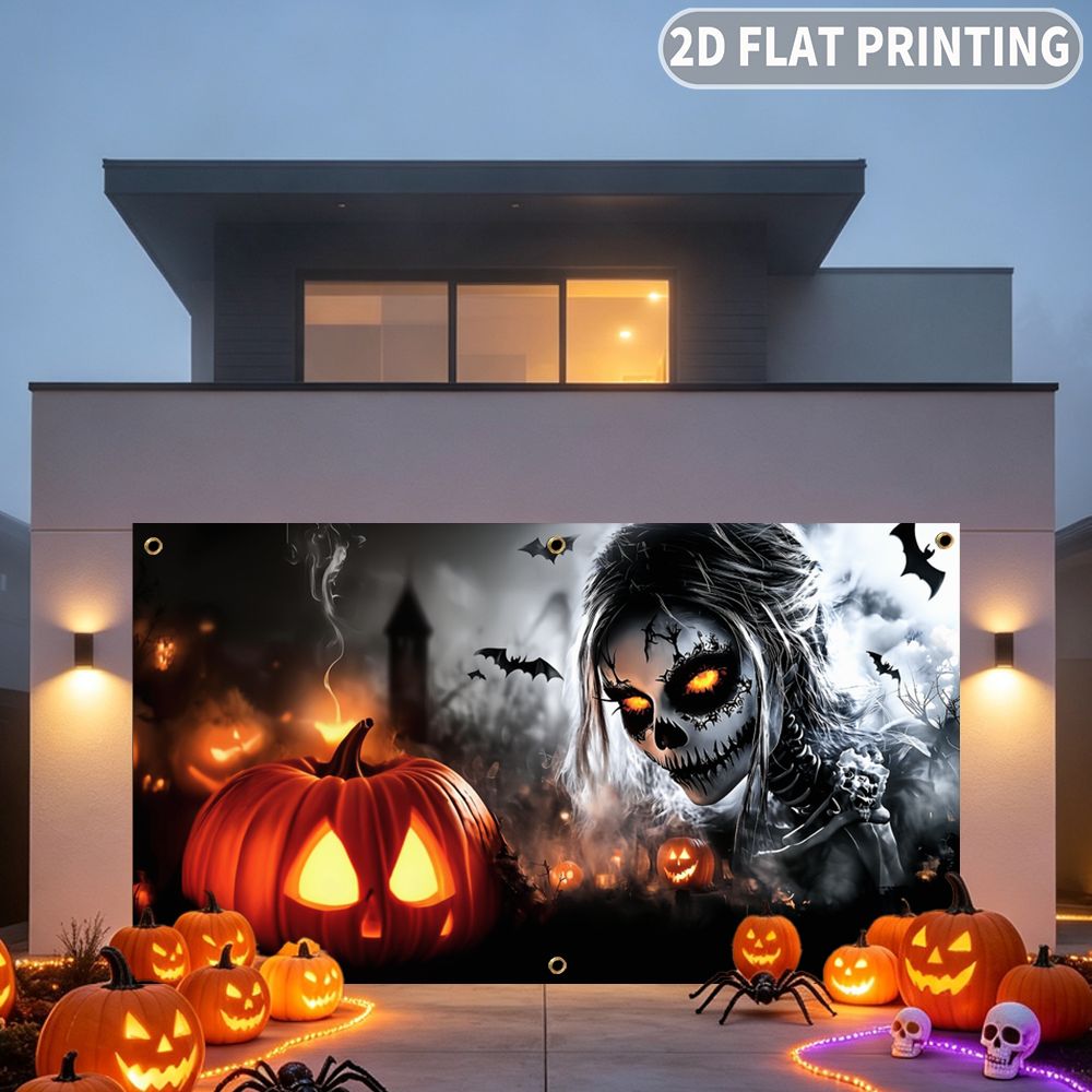 1 buah Spanduk Garasi Pesta Ha - Halloween Skeleton Decoration ulasan dan harga