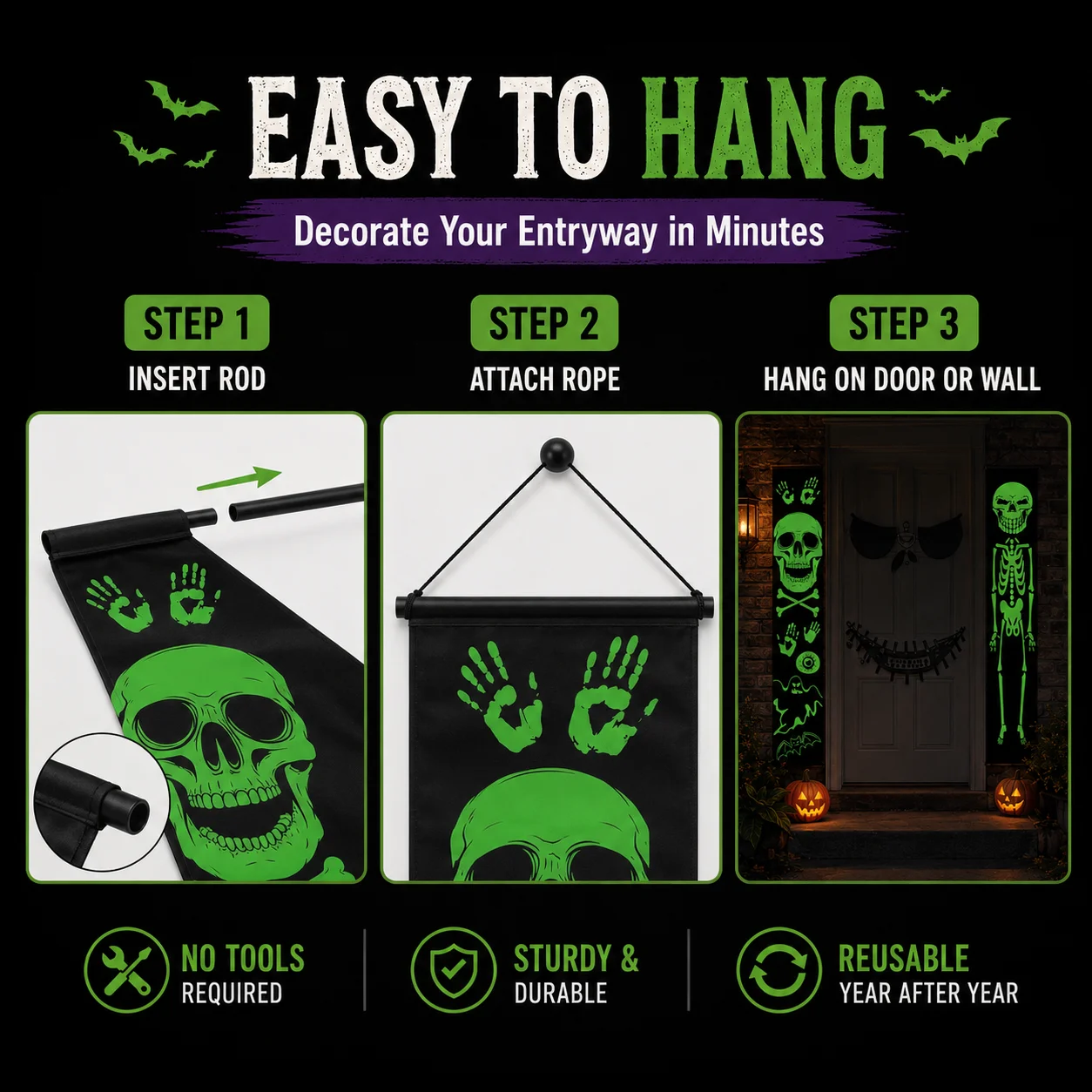 2 buah spanduk Halloween yang  - Halloween Skeleton Decoration ulasan dan harga