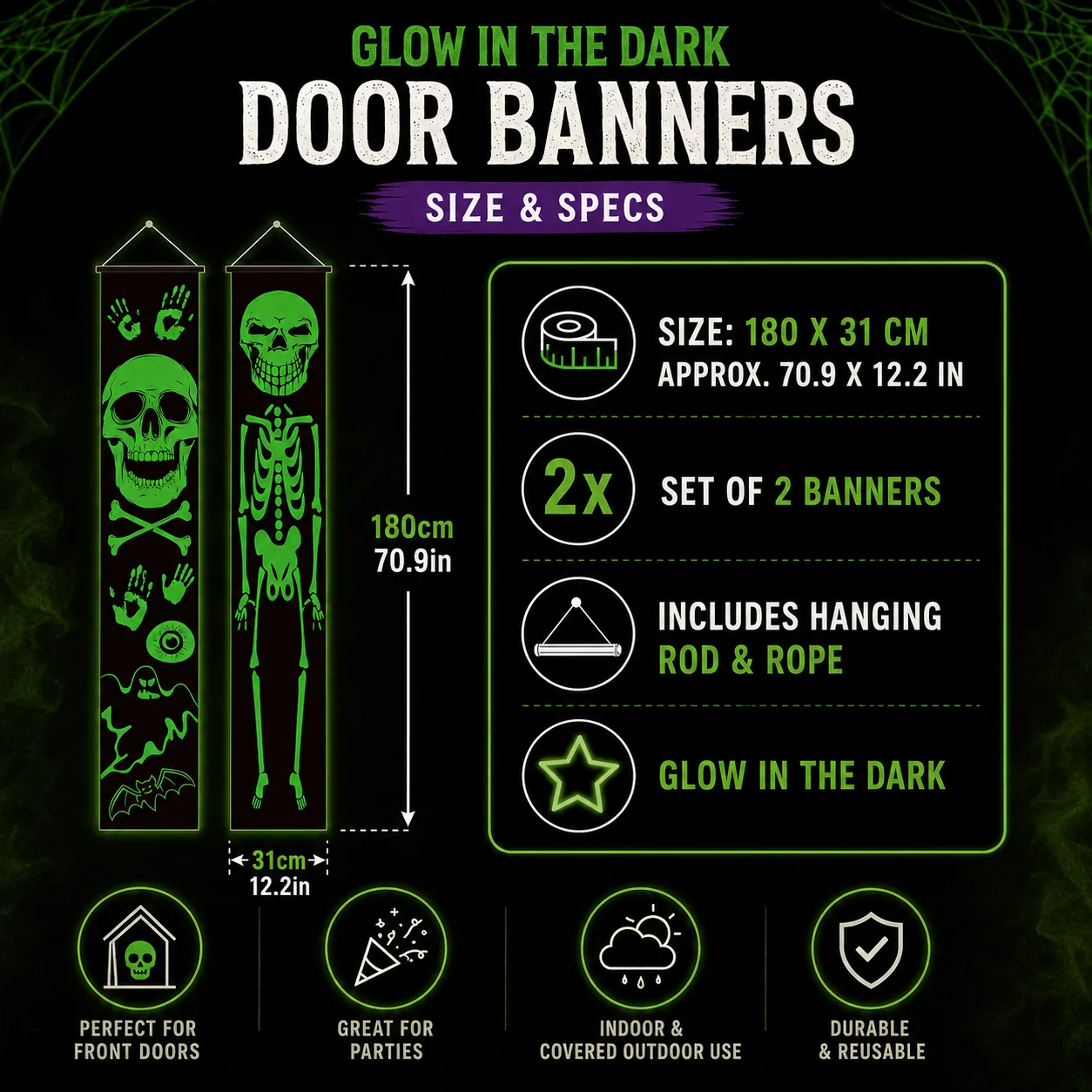 2 buah spanduk Halloween yang  - Halloween Skeleton Decoration ulasan dan harga