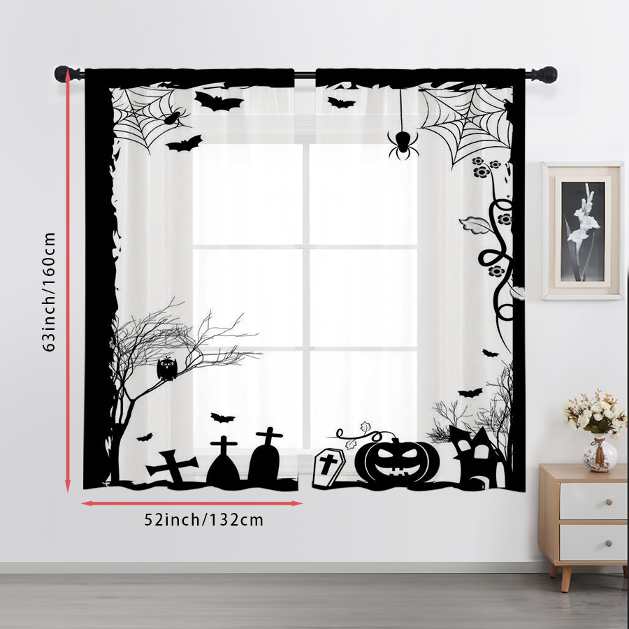 2PCS Tirai Transparan Cetak Di - Spider Web Halloween Decoration ulasan dan harga