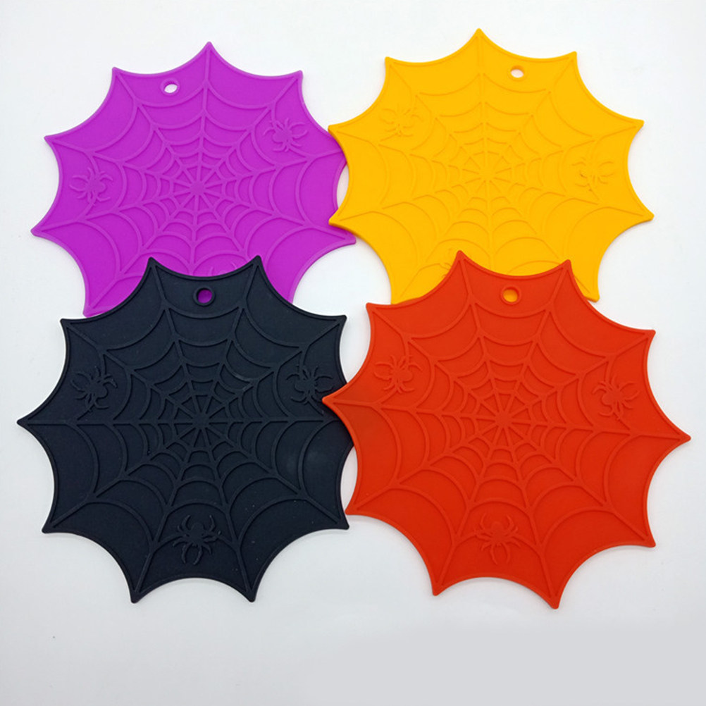 4 Buah Tatakan Gelas Silikon B - Spider Web Halloween Decoration ulasan dan harga