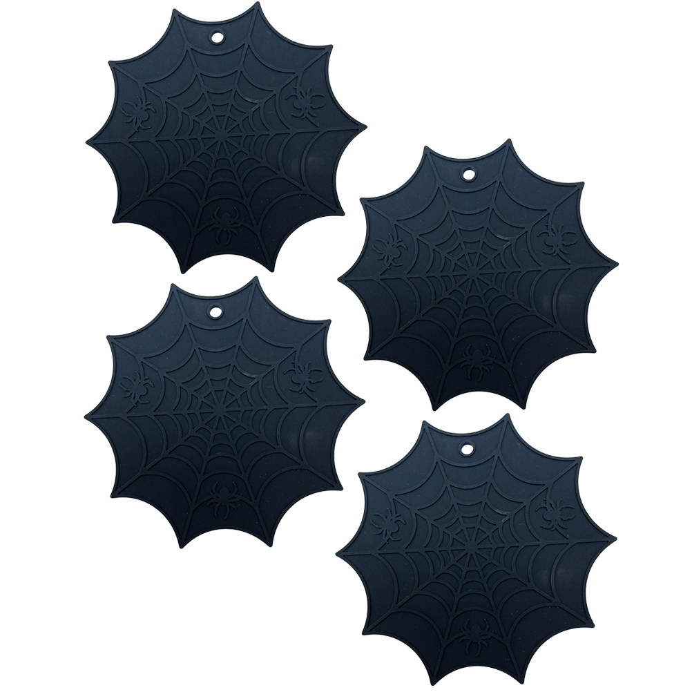 4 Buah Tatakan Gelas Silikon B - Spider Web Halloween Decoration ulasan dan harga